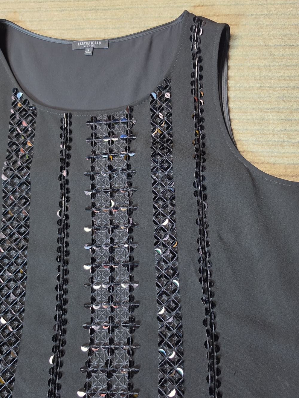 Lafayette 148 New York Black Sequin Tunic Blouse Top Size L Sparkle Party